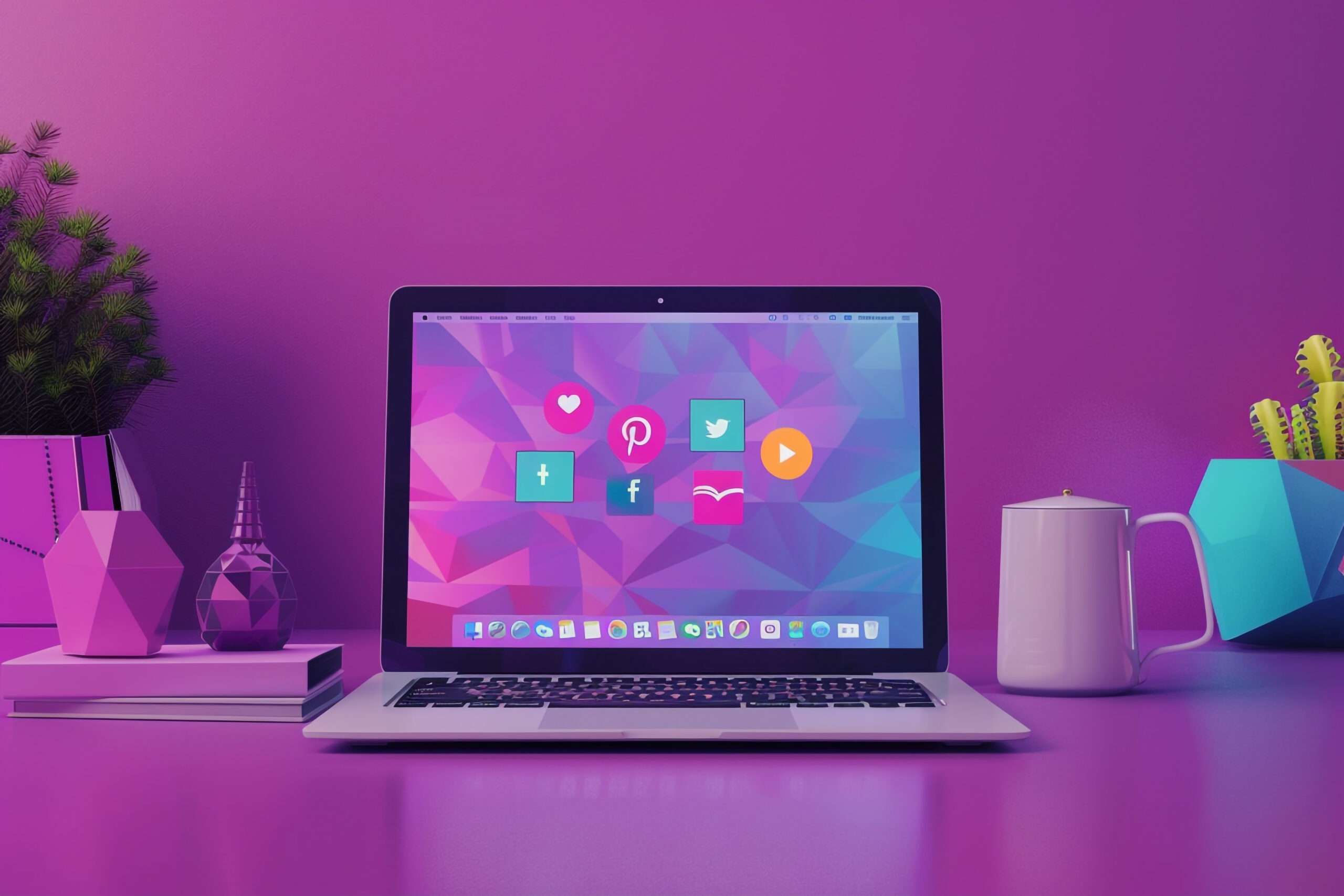 Laptop Mockup With A Social Networking Theme Background For Social Media Enthusiasts