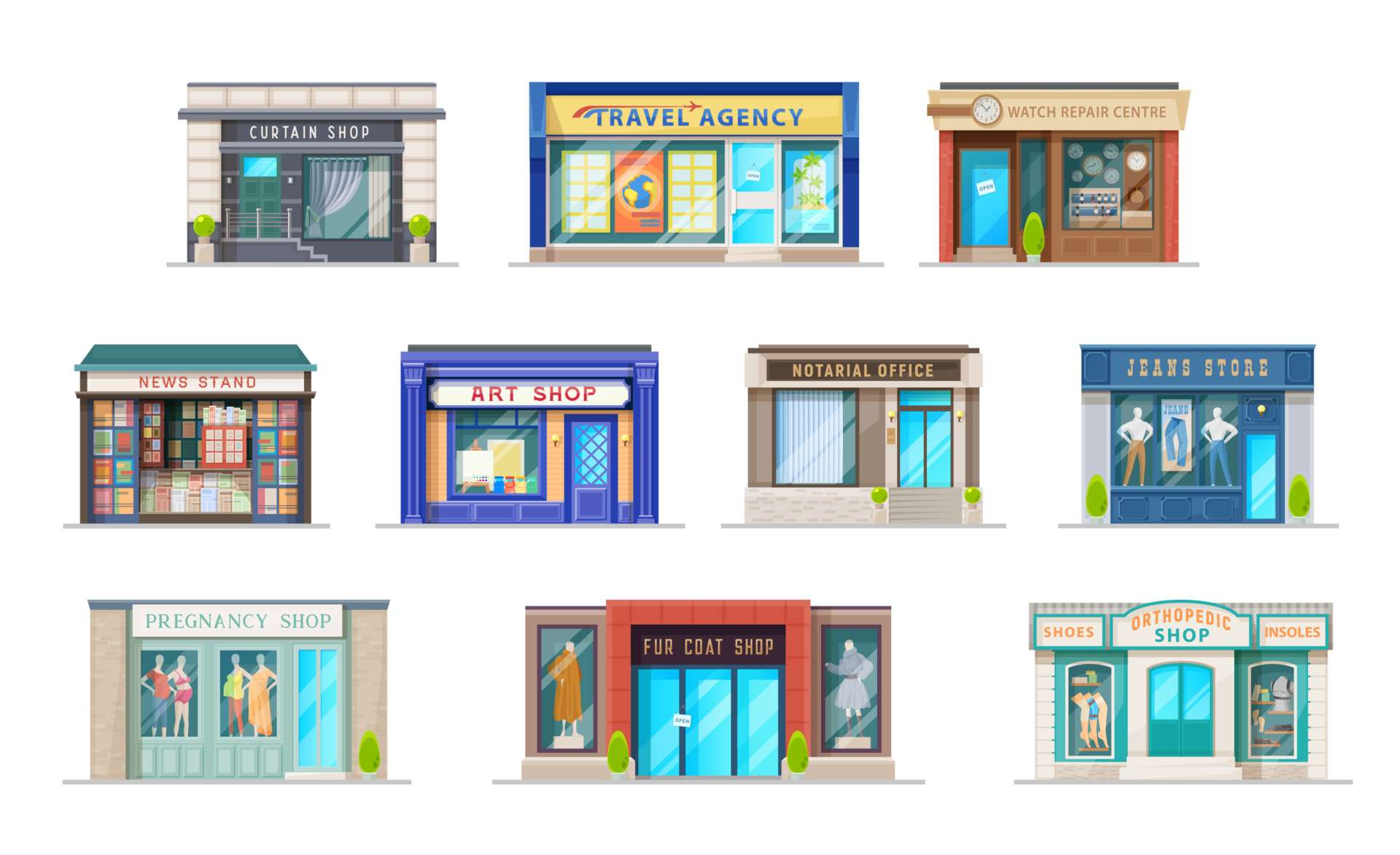 store or shop buildings with storefront windows 23486396