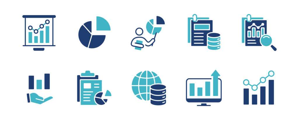 business growth diagram monitoring data analysis icons